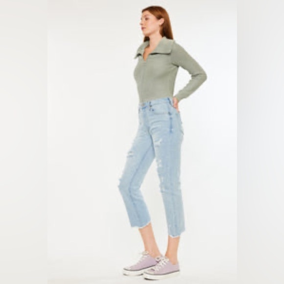 KanCan Sierra High Rise Straight Leg Jeans, Light Wash Distressed, 9 / 28 - Picture 4 of 14